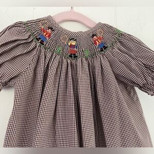 Silly Goose Smocked Cowgirls Brown White Gingham Plaid Dress Size 12 Months